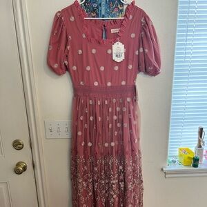 Ivy City Co Dusty Rose Maxi Dress with Embroidered Floral Detail